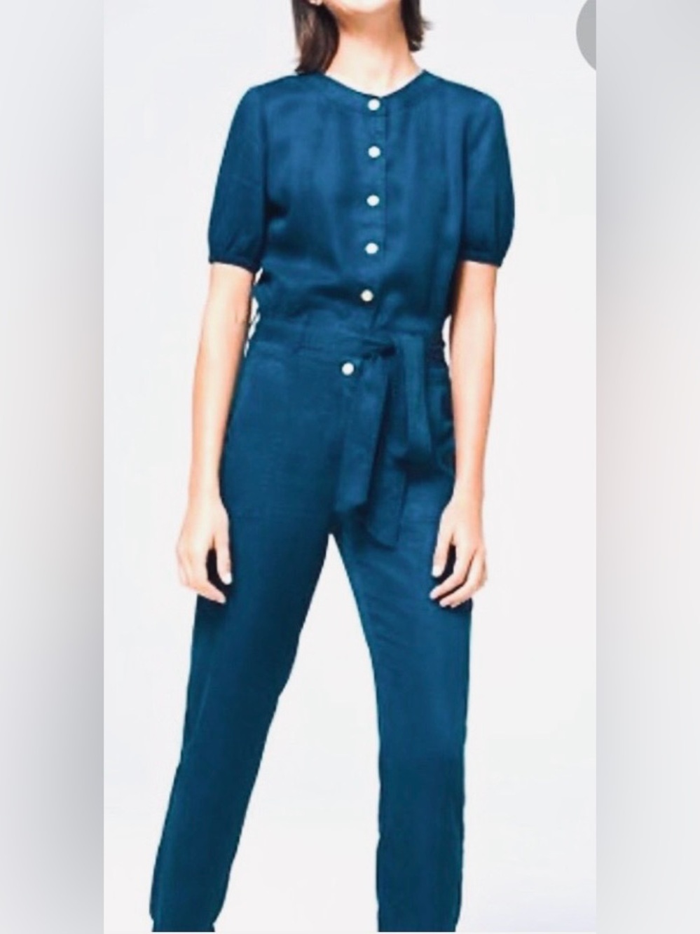 White House Black Market Utility Jumpsuit Short sleeves, stretchy waist, belt 16
